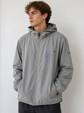 Vuori Men’s Hooded Windbreaker Jacket XL Gray Lightweight Athletic Running Shell